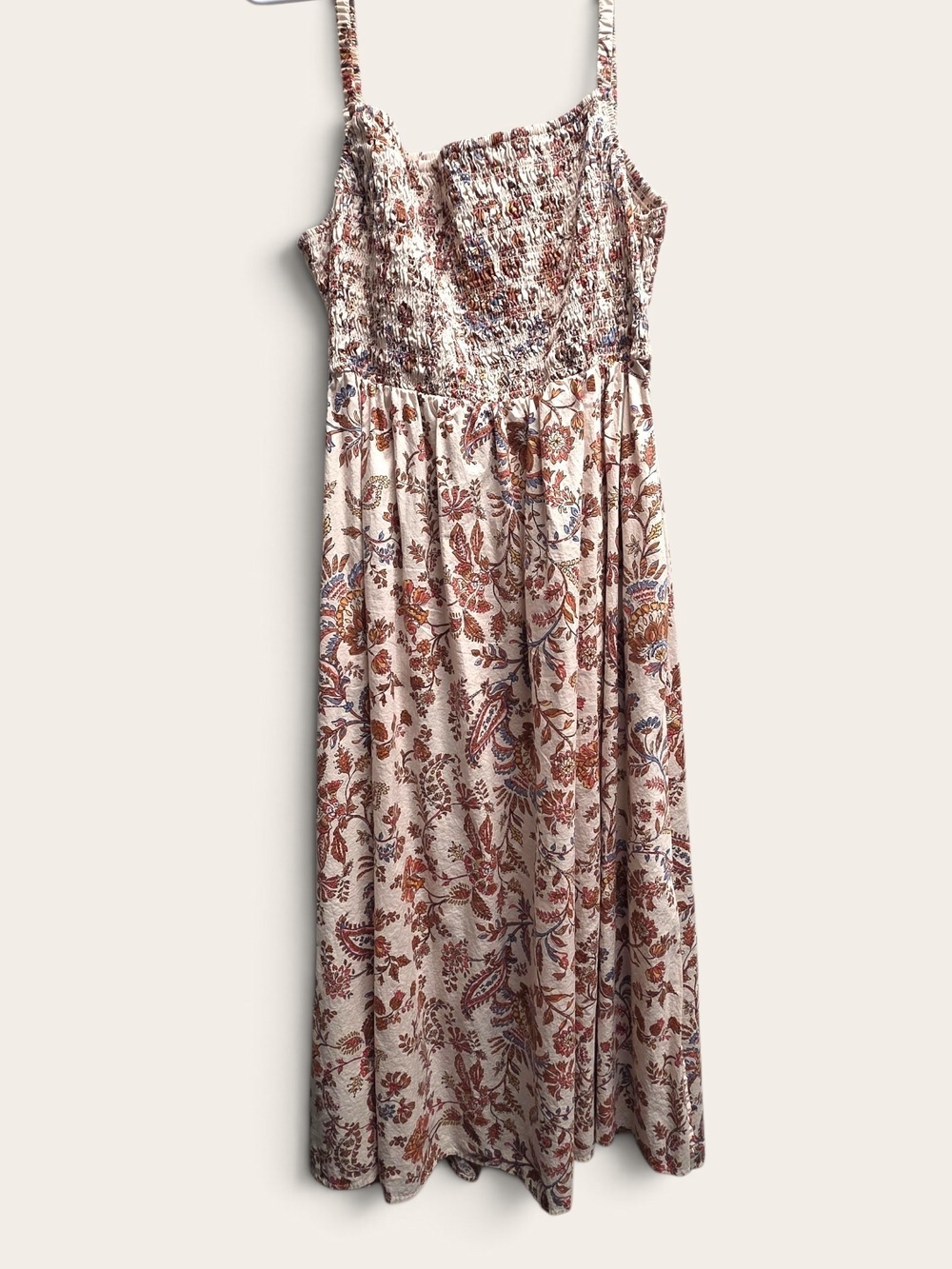 Smocked Floral Maxi Dress - Cream Rust Blue